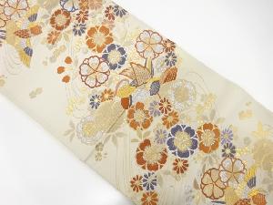 アンティーク　流水に鴛鴦・桜模様織り出し袋帯(材料)